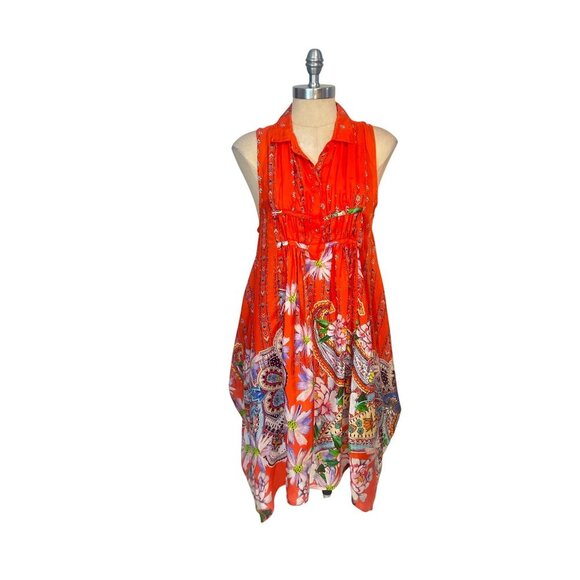 Johnny Was Summy Long Silk Tunic Dress / Top Orange Paisley Small - Picture 2 of 6